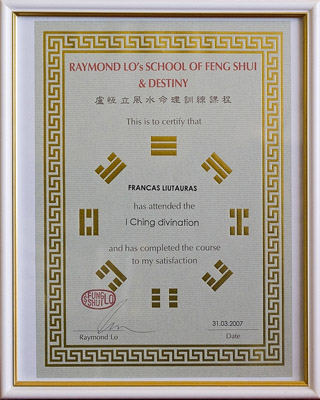I Ching Divination sertifikatas, 2007